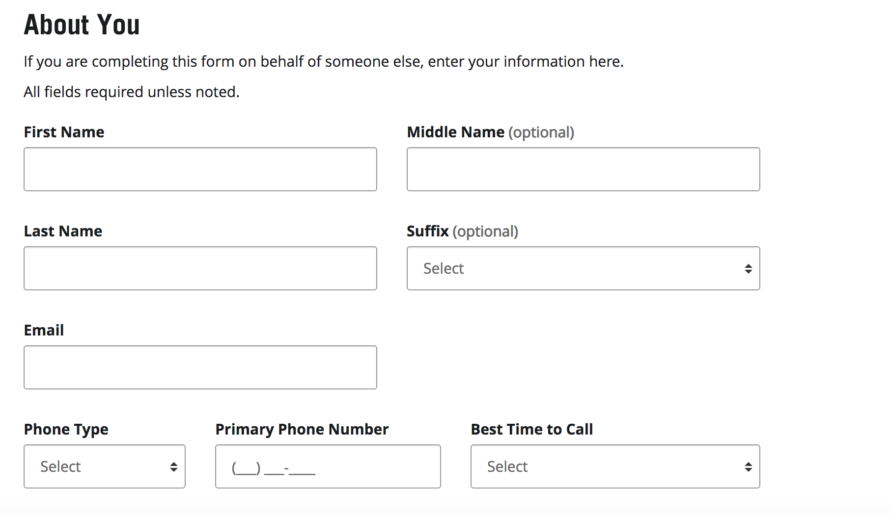 Prudential website About You online form